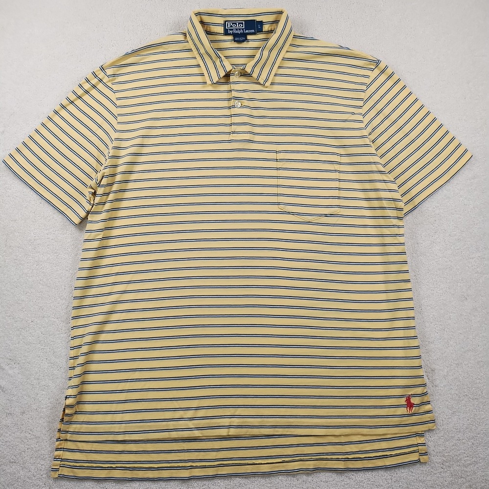 Vintage Polo Ralph Lauren Shirt Men's Large Yellow‎ Striped S/S Casual Pony 90's
